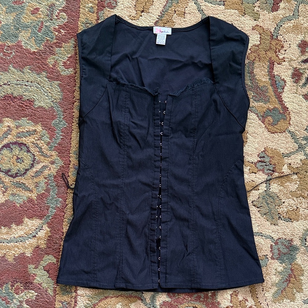 Women’s Lipstick Black Sleeveless Top Clasp Front Size Medium